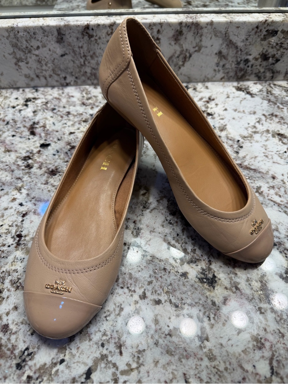 Coach Nude Leather Ballet Flats with Glossy Cap Toe